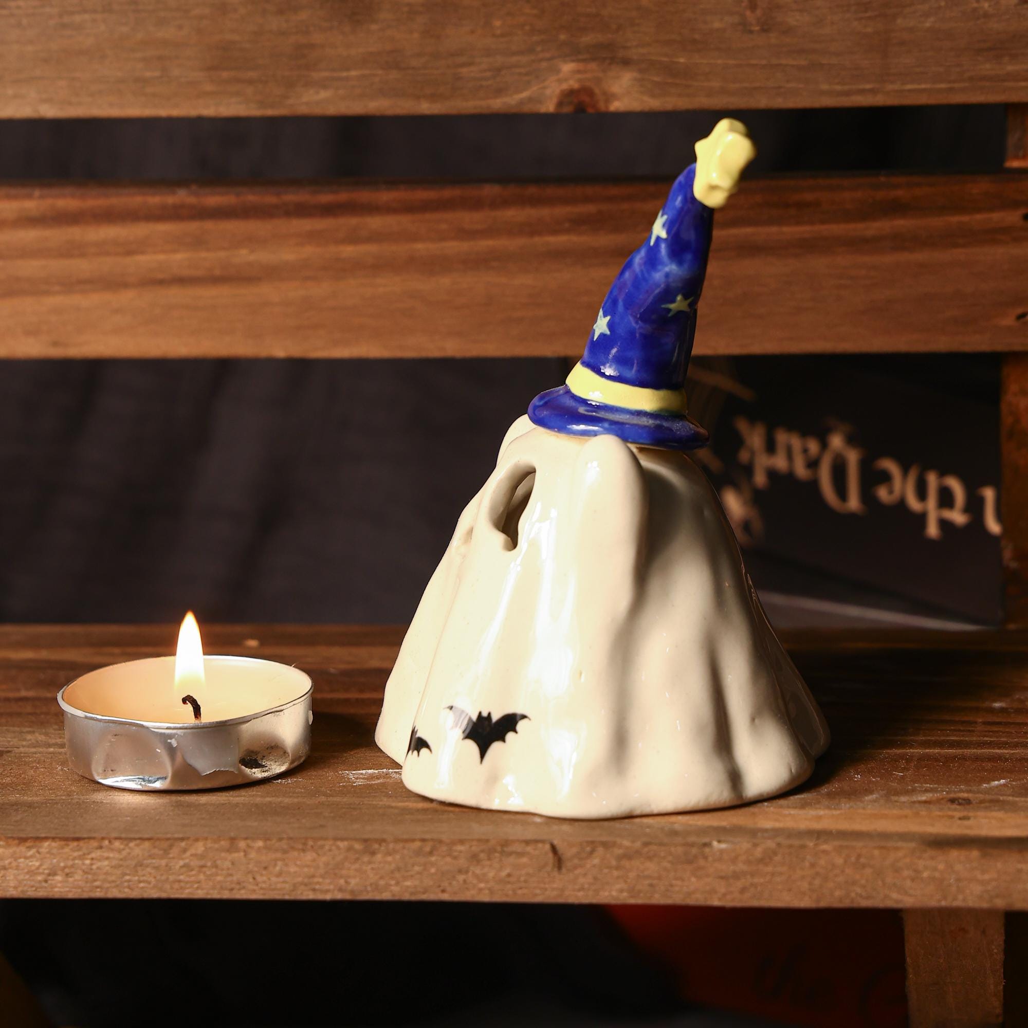 Handmade Wizard Hat Ceramic Ghost Incense Holder Candle Holder Halloween Gift Miniature Pottery Gift Incense Burner Spooky Tea Light Holder