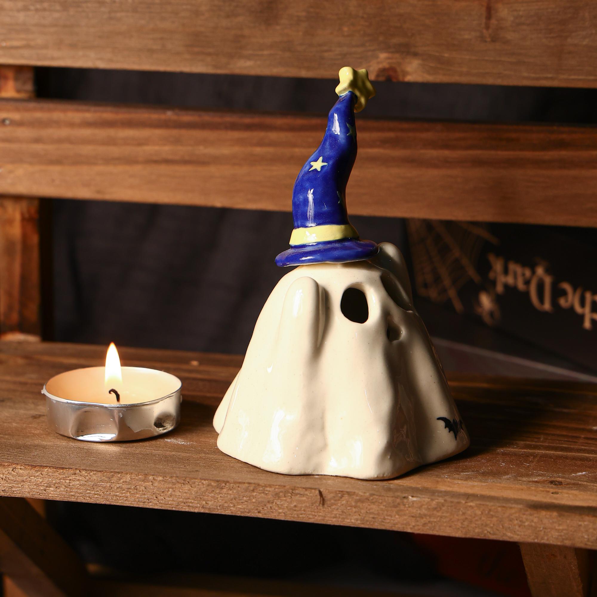 Handmade Wizard Hat Ceramic Ghost Incense Holder Candle Holder Halloween Gift Miniature Pottery Gift Incense Burner Spooky Tea Light Holder