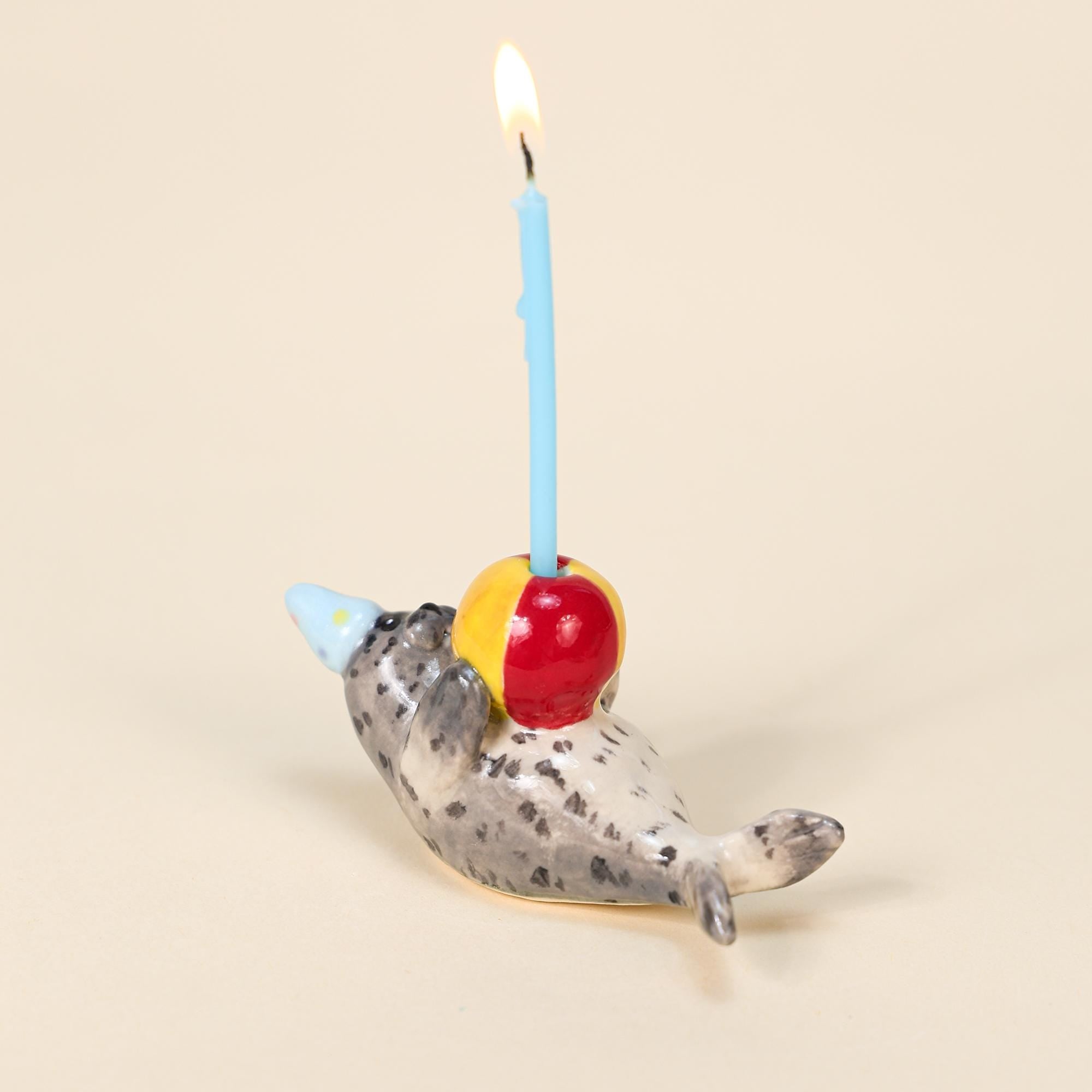 Cute Gray Seal Wedding Cake Topper Handmade Ceramic Birthday Candle Holder Wedding Gift Marine Life Ornament Animal Celebration Décor