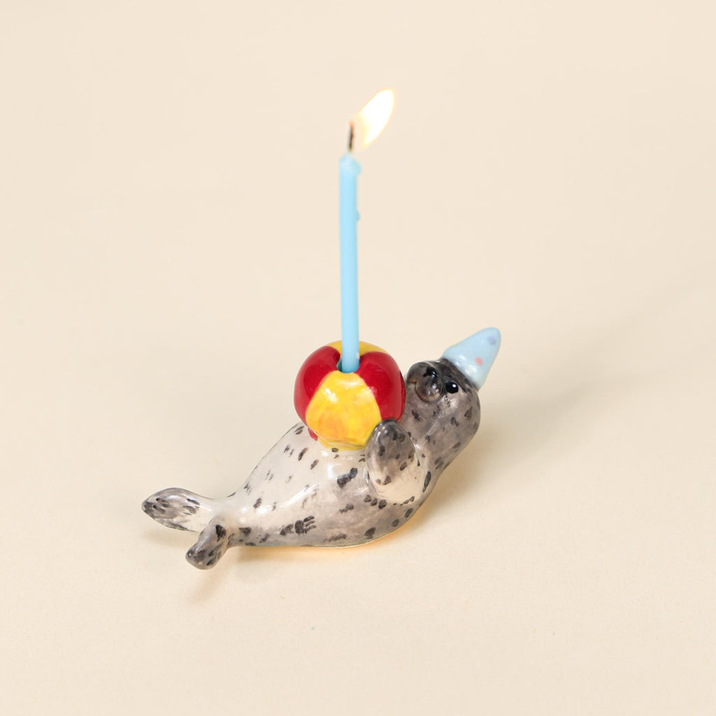 Cute Gray Seal Wedding Cake Topper Handmade Ceramic Birthday Candle Holder Wedding Gift Marine Life Ornament Animal Celebration Décor