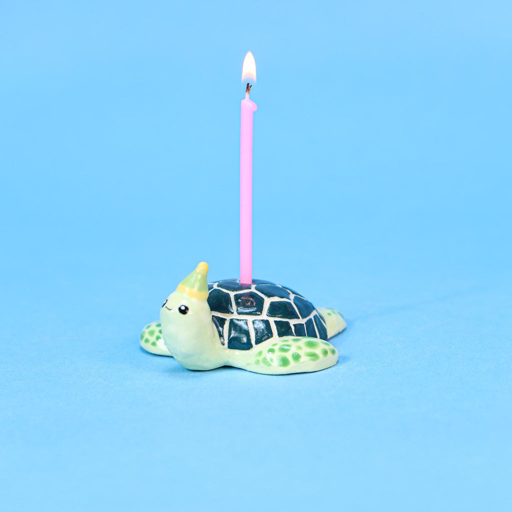 Ceramic Sea Turtle Cake Topper Cute Handmade Tiny Candle Holder Unique Party Decoration Birthday Party Topper Special Collectable Heirloom