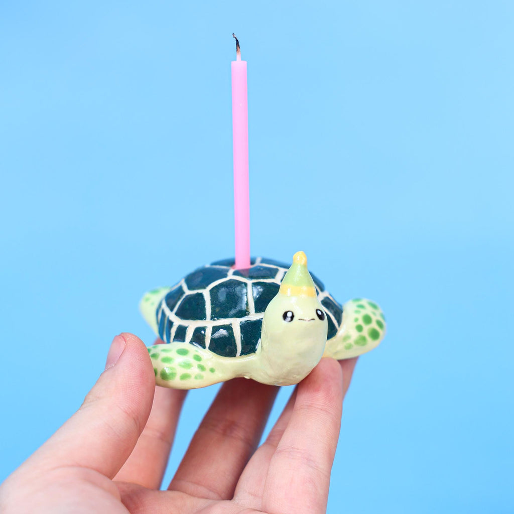 Ceramic Sea Turtle Cake Topper Cute Handmade Tiny Candle Holder Unique Party Decoration Birthday Party Topper Special Collectable Heirloom