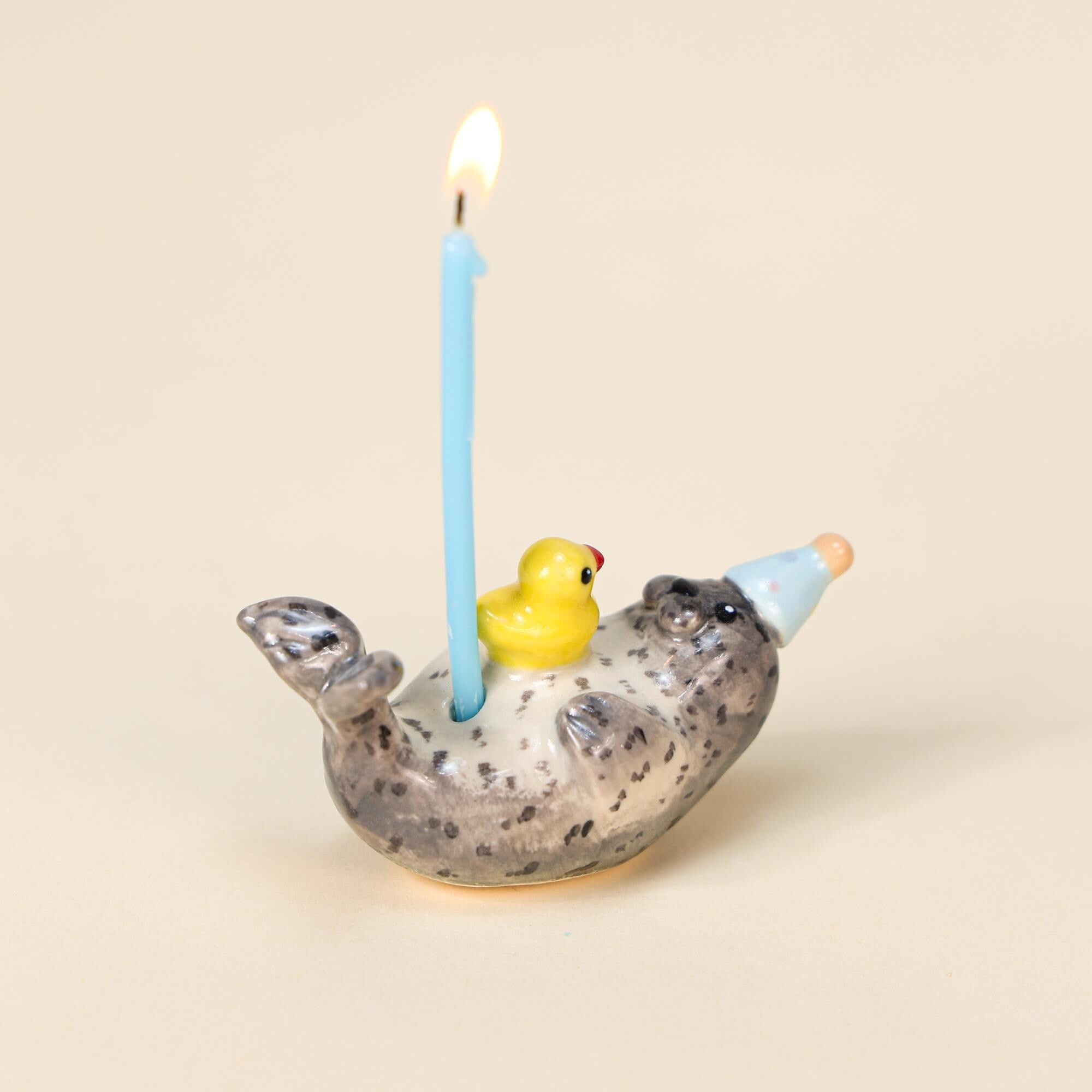 Seal Wedding Cake Topper Handmade Ceramic Yellow Duck Candle Holder Wedding Gift Small Ornament Cute Animal Family Party Celebration Décor