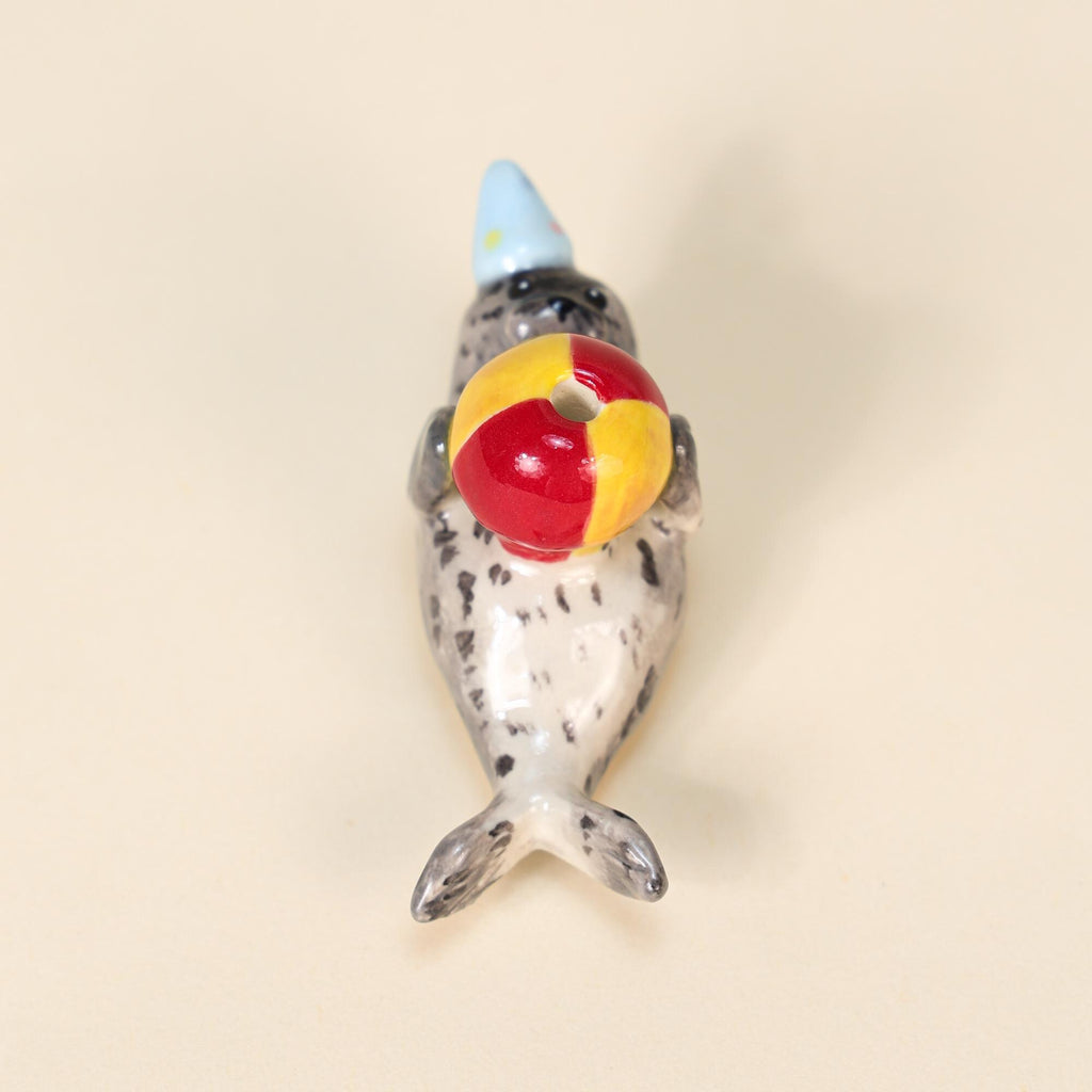 Cute Gray Seal Wedding Cake Topper Handmade Ceramic Birthday Candle Holder Wedding Gift Marine Life Ornament Animal Celebration Décor