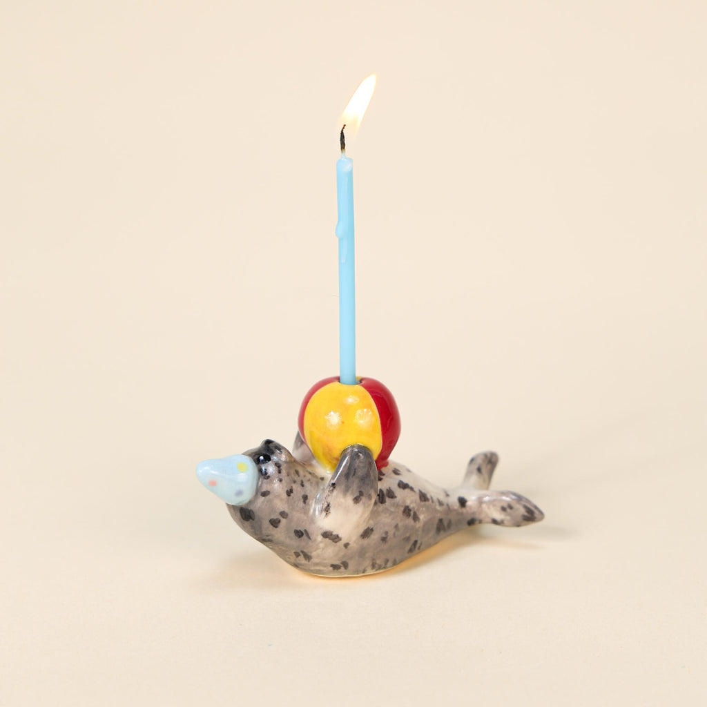 Cute Gray Seal Wedding Cake Topper Handmade Ceramic Birthday Candle Holder Wedding Gift Marine Life Ornament Animal Celebration Décor