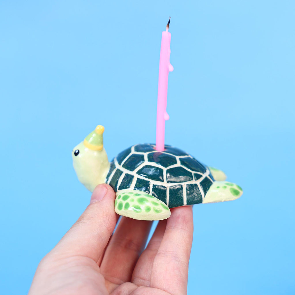 Ceramic Sea Turtle Cake Topper Cute Handmade Tiny Candle Holder Unique Party Decoration Birthday Party Topper Special Collectable Heirloom