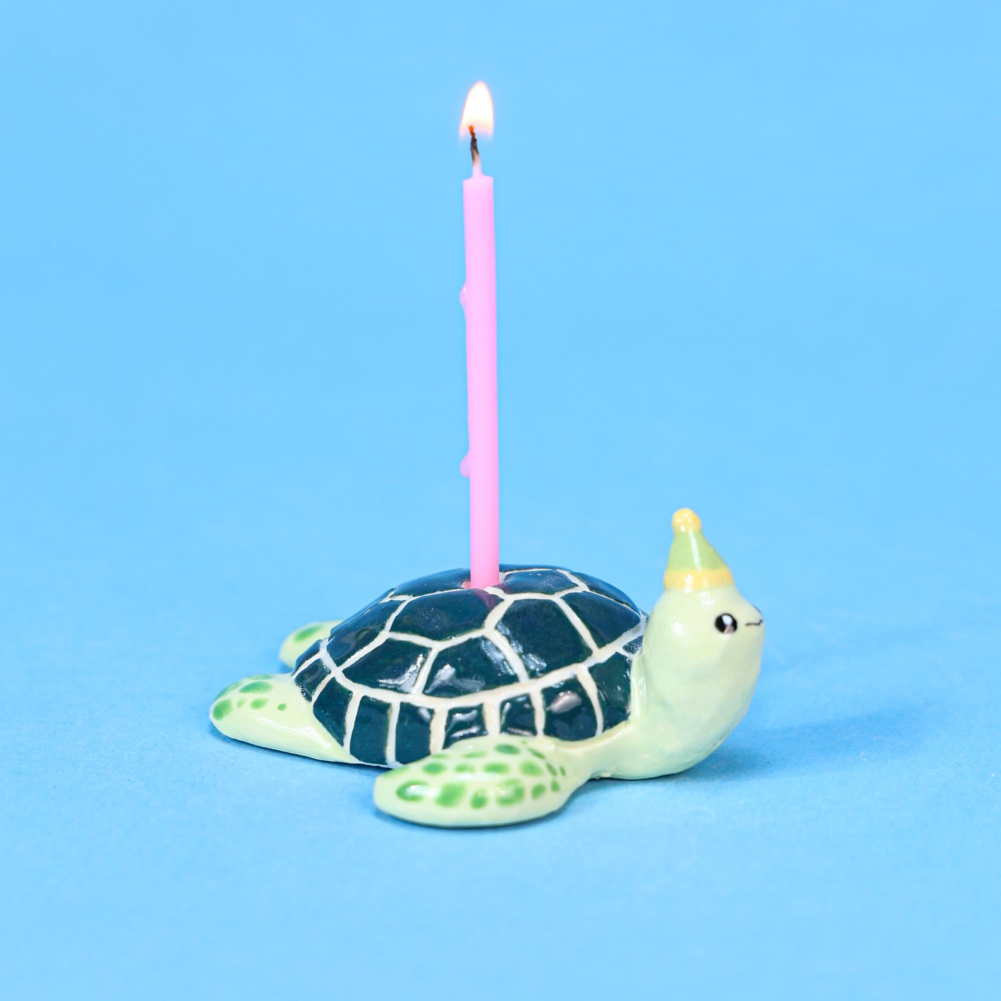 Ceramic Sea Turtle Cake Topper Cute Handmade Tiny Candle Holder Unique Party Decoration Birthday Party Topper Special Collectable Heirloom