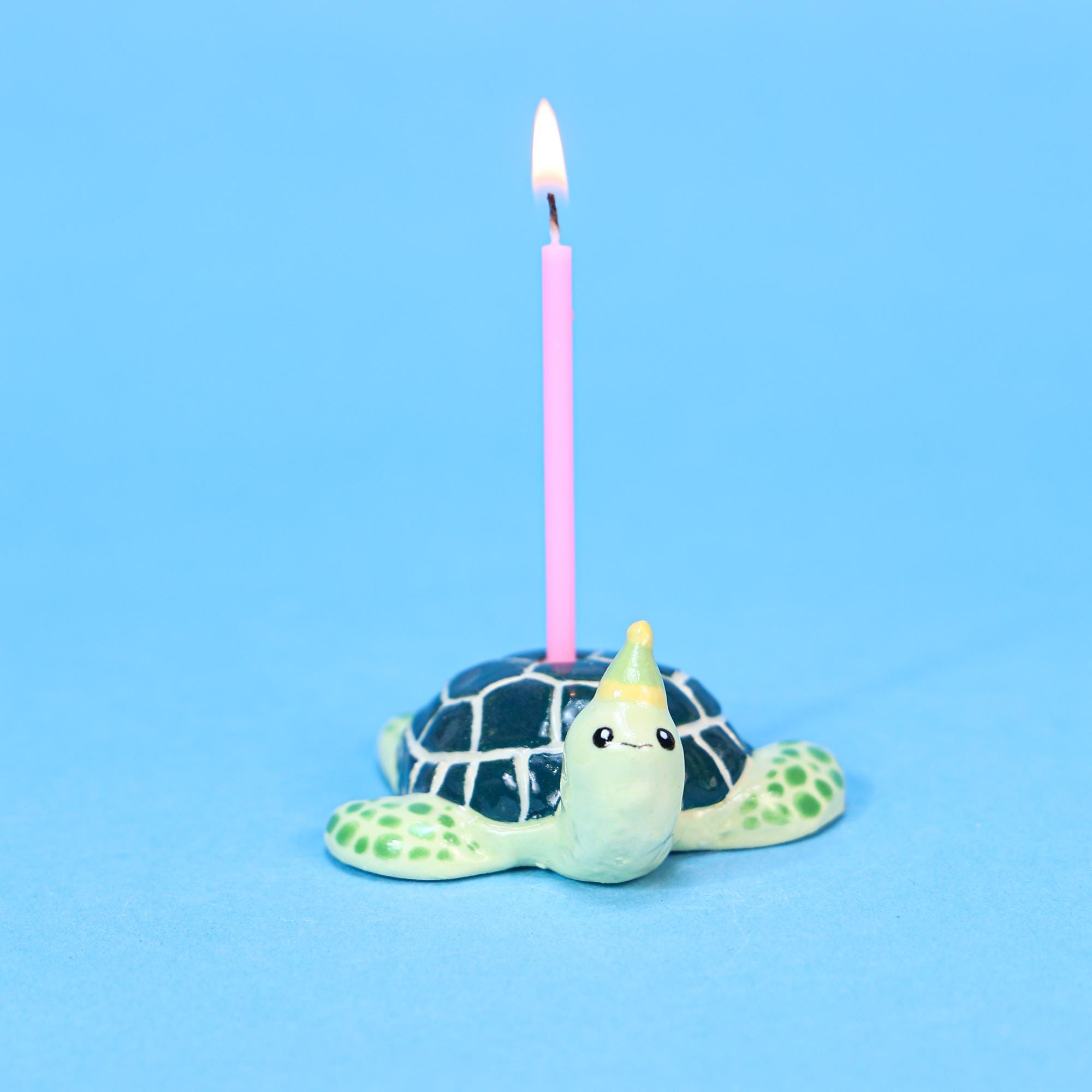 Ceramic Sea Turtle Cake Topper Cute Handmade Tiny Candle Holder Unique Party Decoration Birthday Party Topper Special Collectable Heirloom