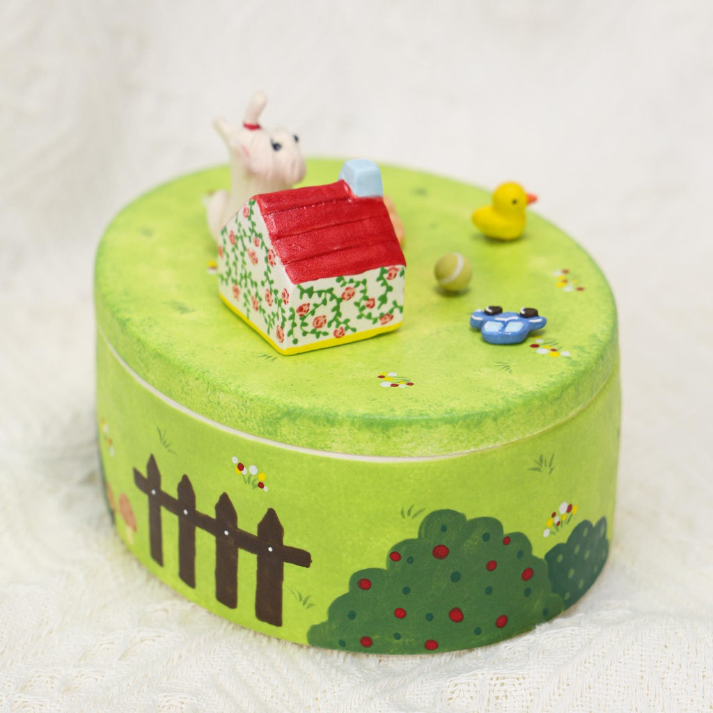 Custom Pet Memorial Urn Personalized Cat Dog House Figurines Green Garden Colorful Handpainted Pottery Urn Favorite Toys Pottery Pet Jar