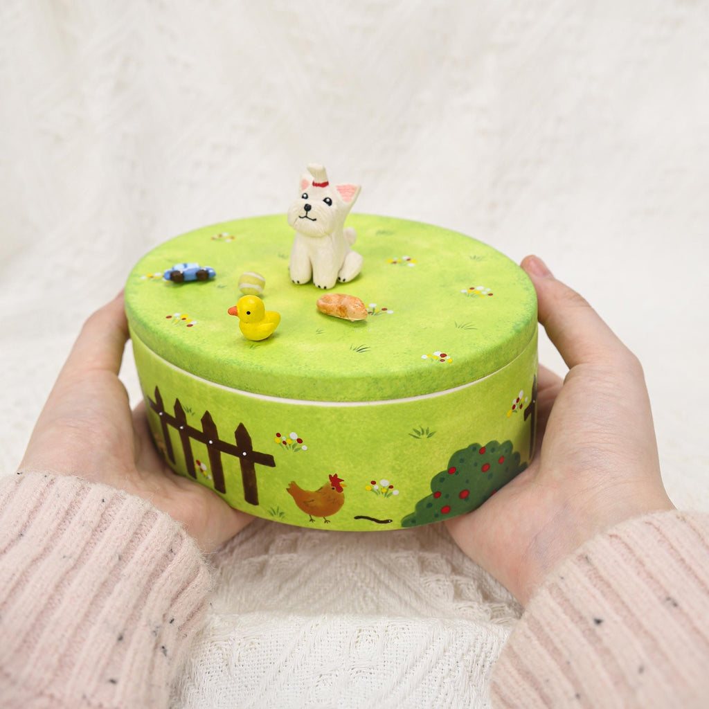 Custom Pet Memorial Urn Personalized Cat Dog House Figurines Green Garden Colorful Handpainted Pottery Urn Favorite Toys Pottery Pet Jar