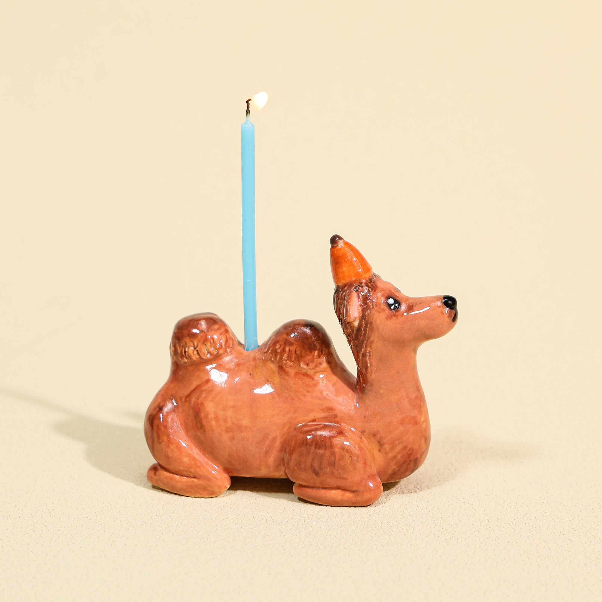 Handmade Ceramic Camel Cake Topper Cute Animal Figurine with Party Hat Happy Birthday Decoration Desert Theme Gift for Him Her Keepsake