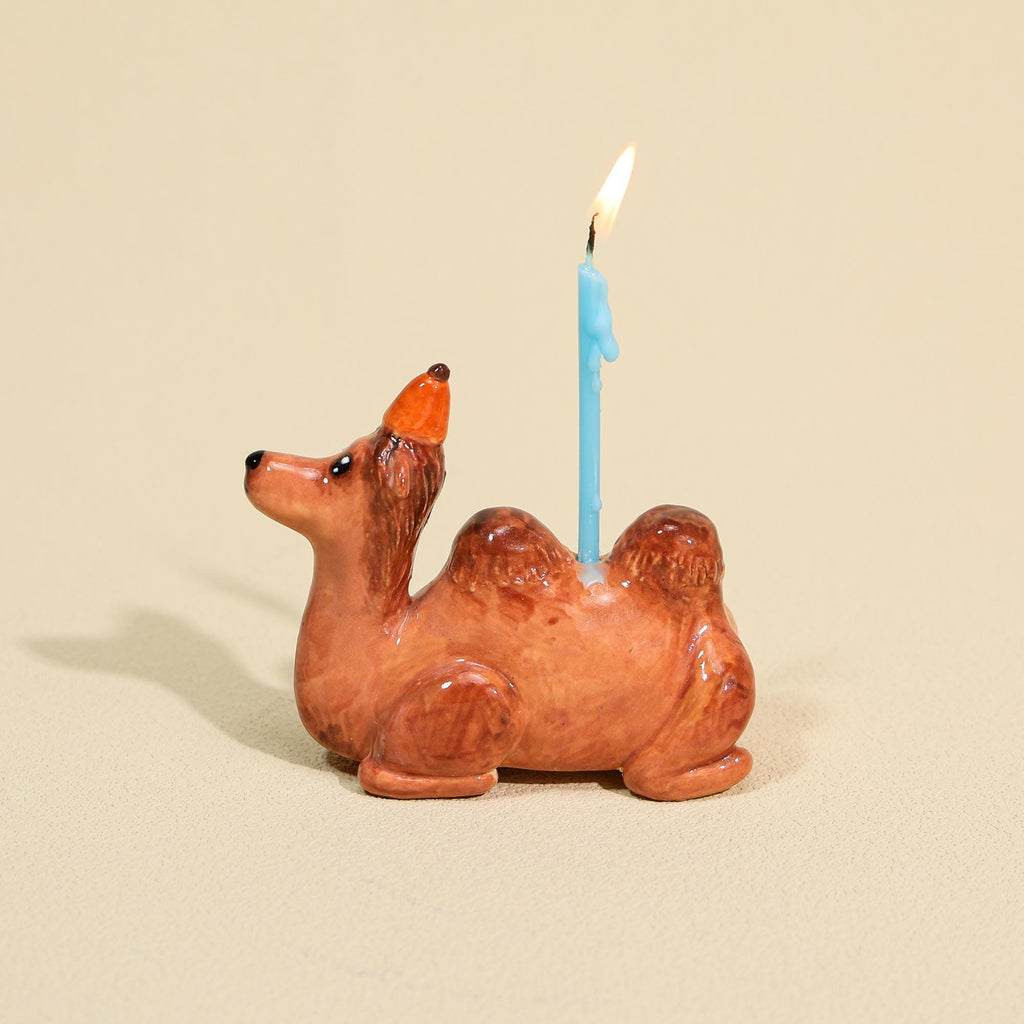 Handmade Ceramic Camel Cake Topper Cute Animal Figurine with Party Hat Happy Birthday Decoration Desert Theme Gift for Him Her Keepsake