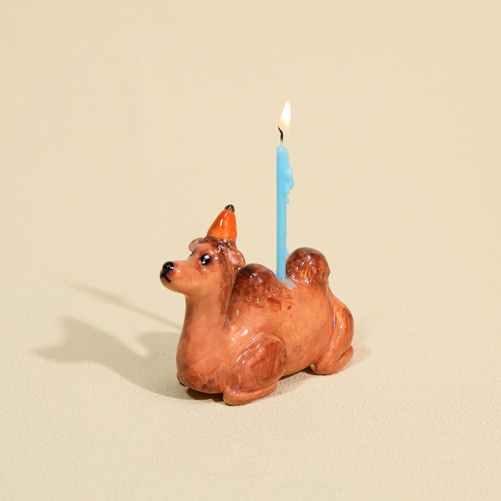 Handmade Ceramic Camel Cake Topper Cute Animal Figurine with Party Hat Happy Birthday Decoration Desert Theme Gift for Him Her Keepsake