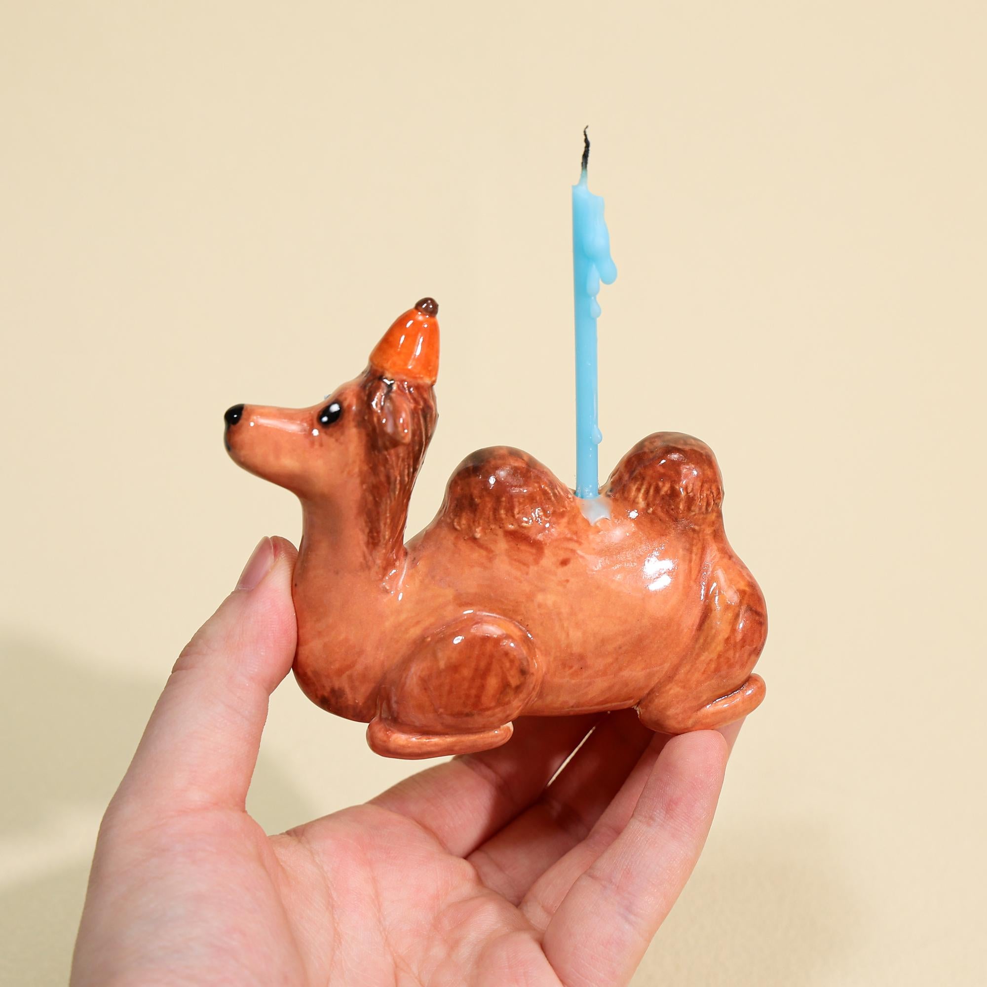 Handmade Ceramic Camel Cake Topper Cute Animal Figurine with Party Hat Happy Birthday Decoration Desert Theme Gift for Him Her Keepsake