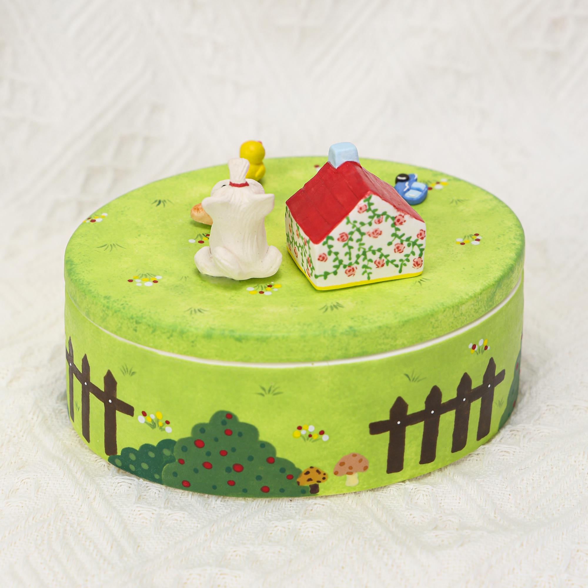 Custom Pet Memorial Urn Personalized Cat Dog House Figurines Green Garden Colorful Handpainted Pottery Urn Favorite Toys Pottery Pet Jar