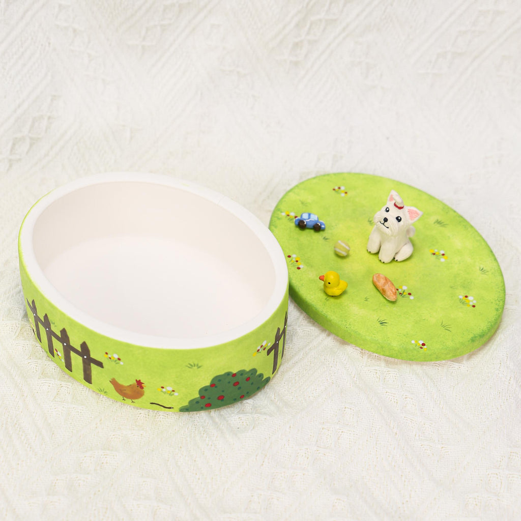 Custom Pet Memorial Urn Personalized Cat Dog House Figurines Green Garden Colorful Handpainted Pottery Urn Favorite Toys Pottery Pet Jar