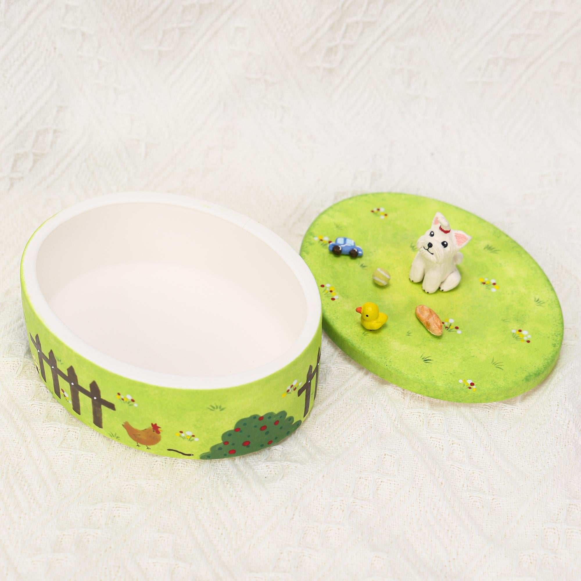 Custom Pet Memorial Urn Personalized Cat Dog House Figurines Green Garden Colorful Handpainted Pottery Urn Favorite Toys Pottery Pet Jar