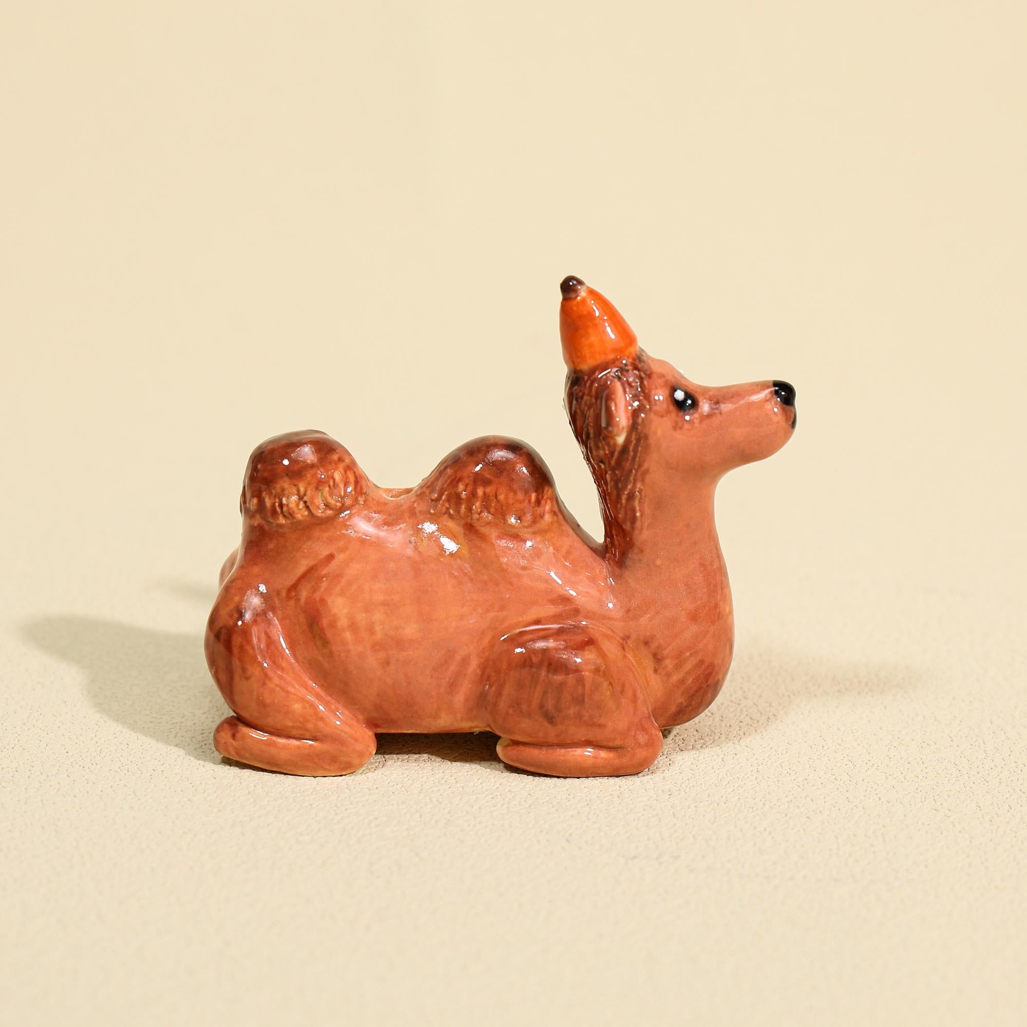 Handmade Ceramic Camel Cake Topper Cute Animal Figurine with Party Hat Happy Birthday Decoration Desert Theme Gift for Him Her Keepsake