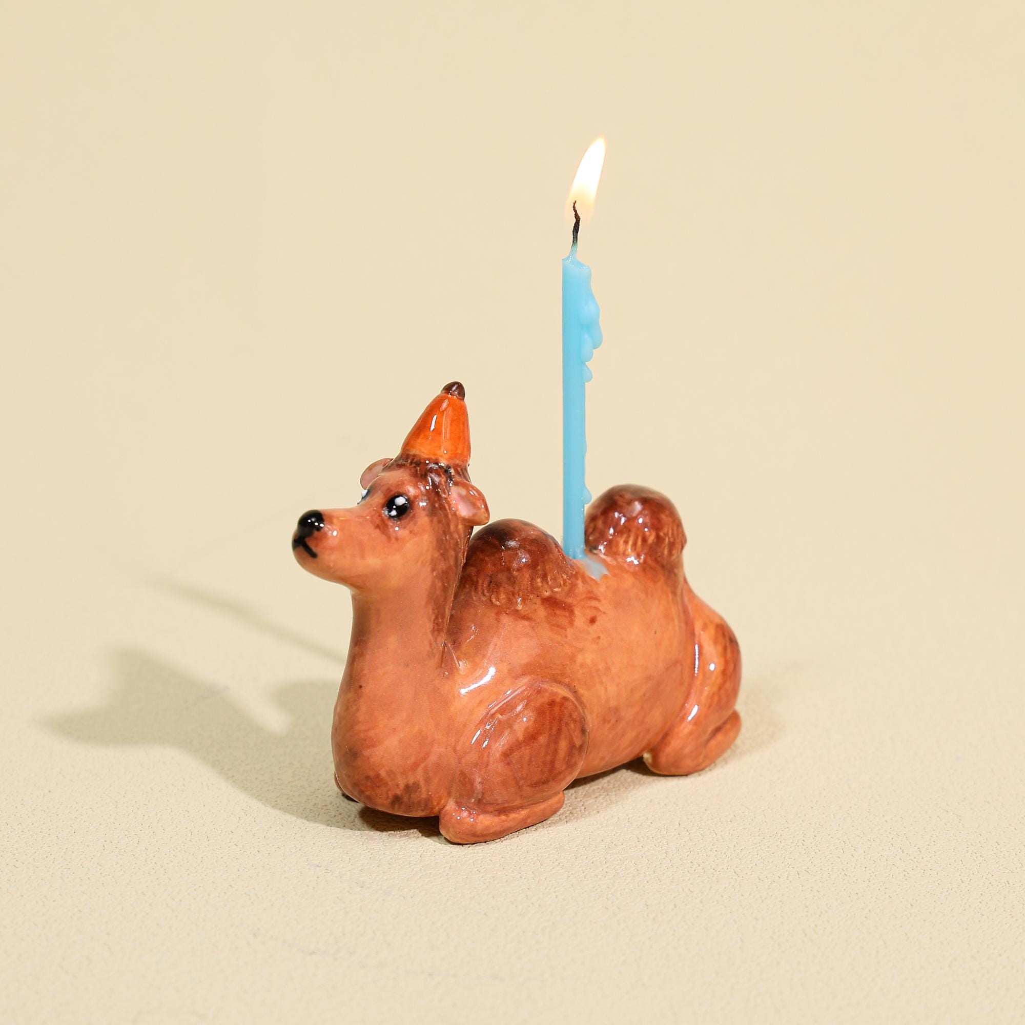 Handmade Ceramic Camel Cake Topper Cute Animal Figurine with Party Hat Happy Birthday Decoration Desert Theme Gift for Him Her Keepsake