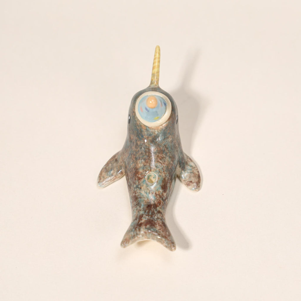 Happy Birthday Narwhal Candle Holder Ceramic Cake Topper Cute Animal Figurine with Party Hat Reusable Wish Candle Stand Gift for Kids