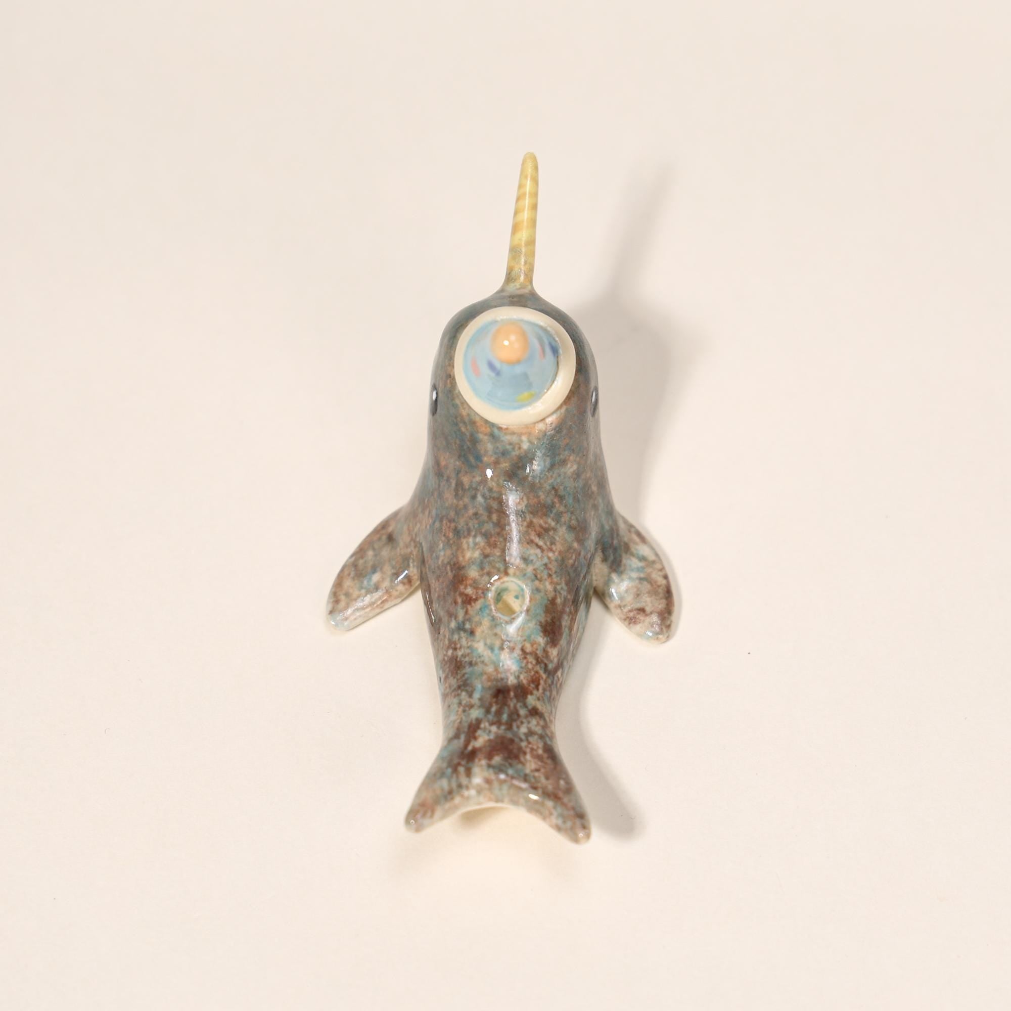 Happy Birthday Narwhal Candle Holder Ceramic Cake Topper Cute Animal Figurine with Party Hat Reusable Wish Candle Stand Gift for Kids