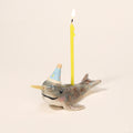 Happy Birthday Narwhal Candle Holder Ceramic Cake Topper Cute Animal Figurine with Party Hat Reusable Wish Candle Stand Gift for Kids