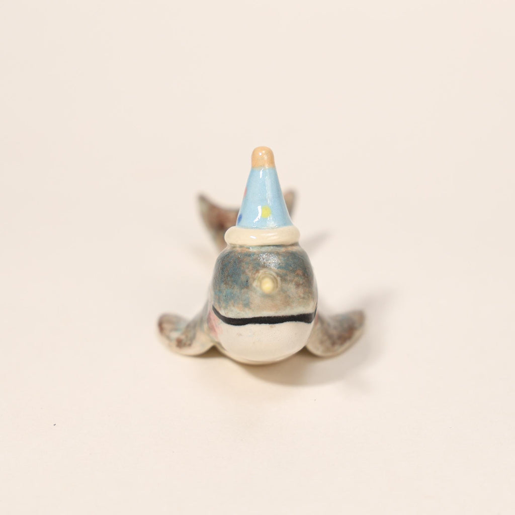 Happy Birthday Narwhal Candle Holder Ceramic Cake Topper Cute Animal Figurine with Party Hat Reusable Wish Candle Stand Gift for Kids